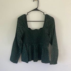 NEW Old Navy Green Floral Off-the-Shoulder Long-Sleeve Peplum Blouse Large